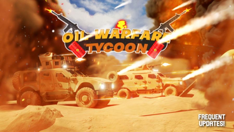Carros atirando uns nos outros na arte do Oil Warfare Tycoon.