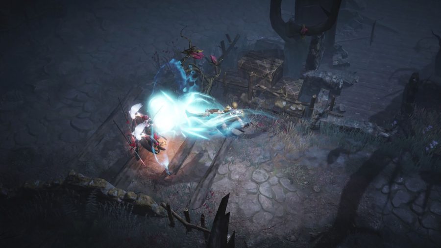 Captura de tela do monge de Diablo Immortal em batalha usando ataques especiais