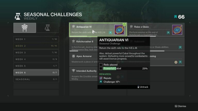 Destiny 2 powerful Cabal farm - Antiquarian VI objective.
