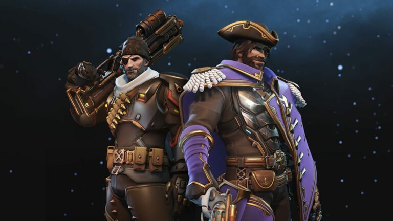 2 men, one dressed as a pirate and the other dressed as a