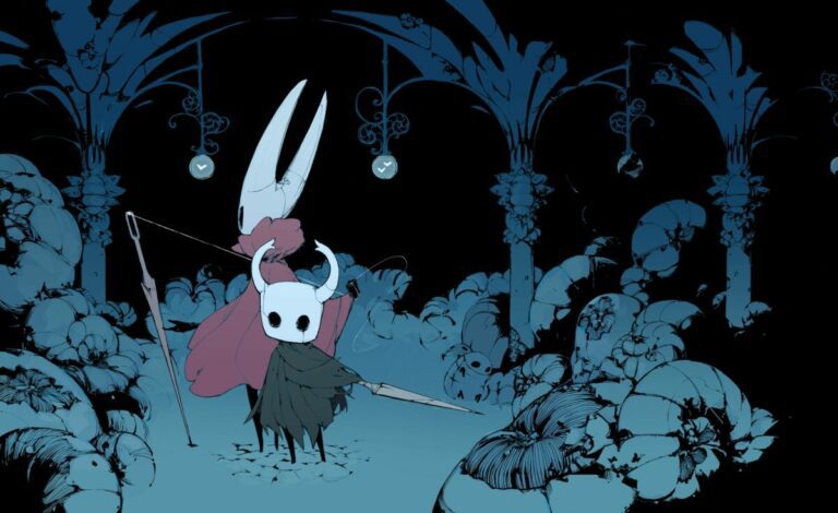the Knight and Hornet stand back-to-back in a moody, gorgeously illustrated drawing