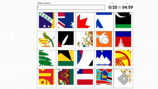 Sporcle flags of the world: Uma captura de tela do Sporcle mostra o questionário de geografia conhecido como Flag Fragments 
