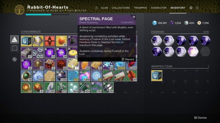Destiny 2 difference between Spectral Pages and Manifested Pages - Spectral Page in inventory.