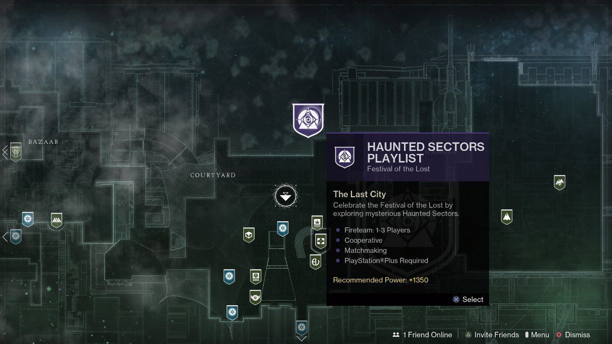 Como completar a lista de reprodução Happy Haunting Ground em Destiny 2 - Haunted Sector no Tower Director. 