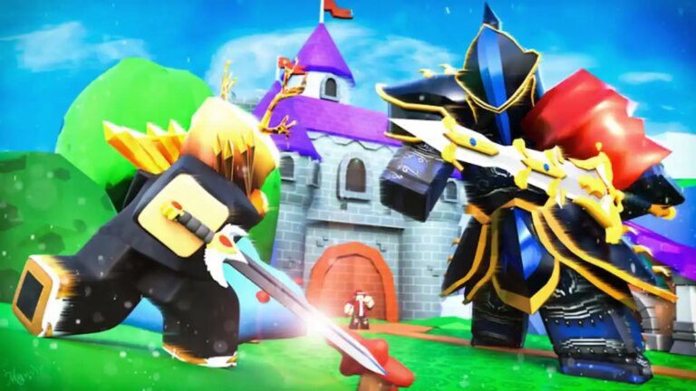 Sword Fighters Simulator Roblox cover image with characters fighting each other