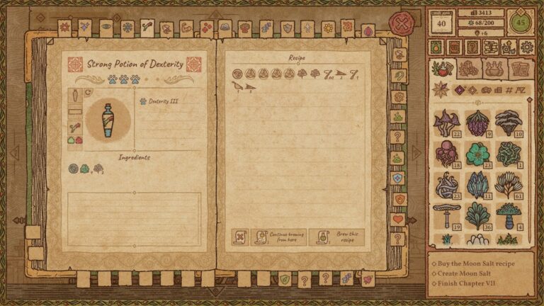 Potion Craft - How to make a potion to be less clumsy and increase Dexterity - Dexterity recipe.