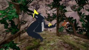 A gorilla with a banana peel on his head in Gorilla Tag