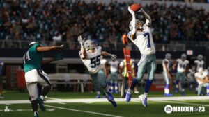 Madden 23 screenshot of DB trevon Diggs interception