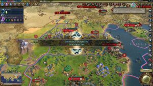A map from Civilization VI bathed in golden light reading