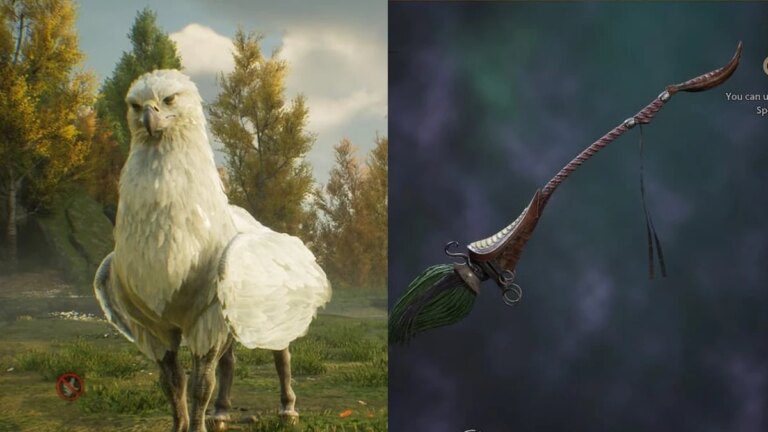 Hogwarts Legacy broom vs Hippogriff - comparison.