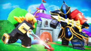 Sword Fighters Simulator Roblox cover image with characters fighting each other