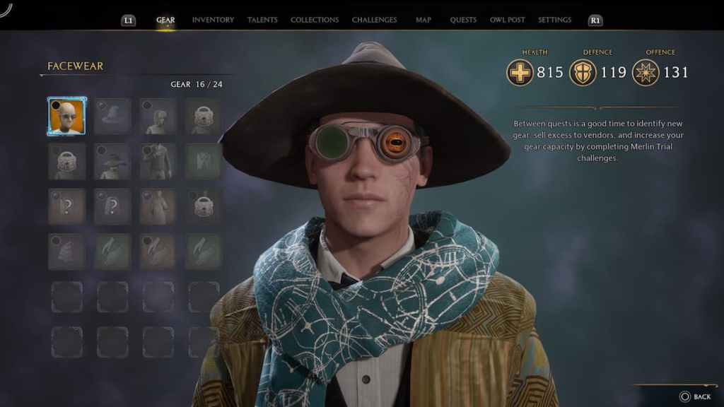 O que fazer quando os slots de equipamento estão cheios na imagem em destaque do Legado de Hogwarts