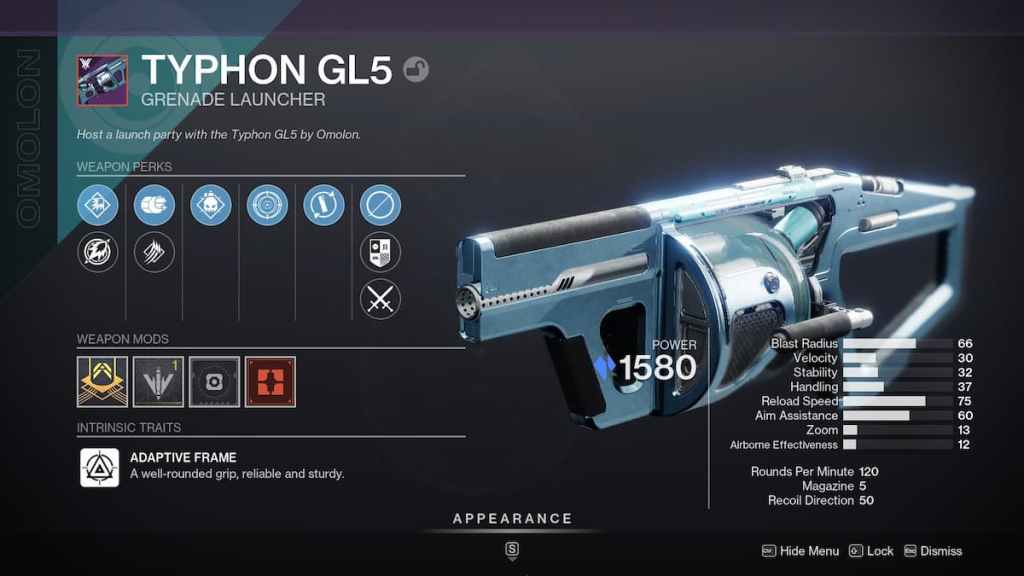 Todas as alterações de ajuste chegando ao Destiny 2 Lightfall - Grenade Launcher no inventário.