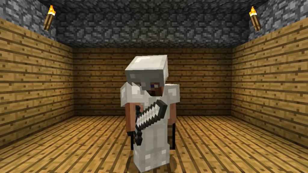 Steve em Full Iron Armor no Minecraft