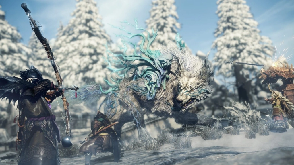 Os caçadores lutam contra um animal gigante parecido com um lobo.