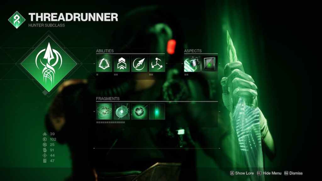 Melhor construção de Strand Hunter para Destiny 2 Lightfall - menu de subclasse.