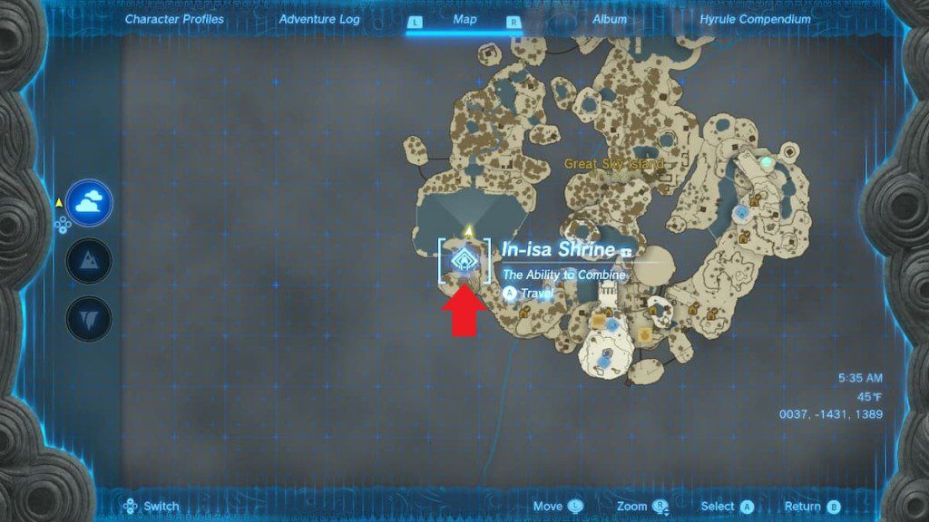Onde fica o terceiro santuário em Zelda Tears of the Kingdom? Mapa de localização do Santuário 3 mostrado