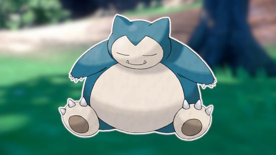 Big Pokemon: Snorlax delineado em branco e colado em um fundo desfocado da captura de tela do Pokémon