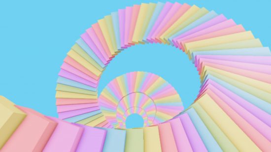 roblox-parkour-chill-obby Escadas rosa pastel, azuis e amarelas de Chill Obby para jogos de parkour Roblox