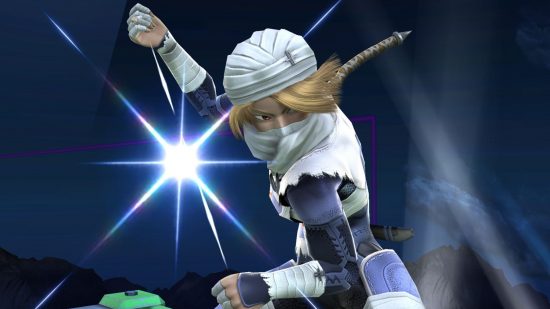 Personagens de Zelda - Sheik de Smash Bros. ao lado de uma estrela brilhante