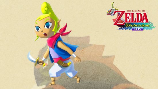 Personagens de Zelda - Tetra empunhando uma adaga ao lado de um texto que diz 