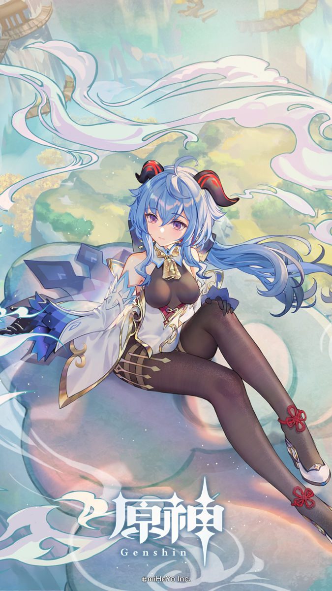 Papel de parede do Genshin Impact mostrando Ganyu sentado em uma rocha