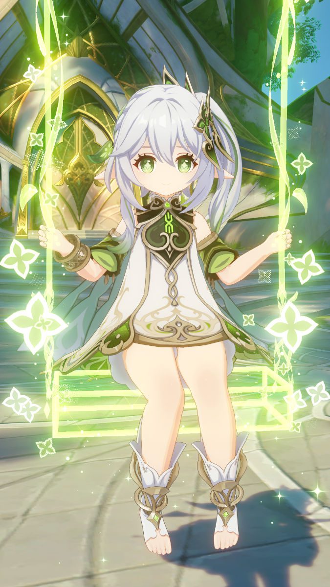 Papel de parede do Genshin Impact mostrando Nahida sentada em seu balanço