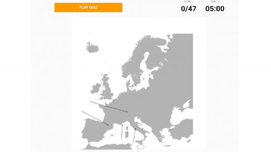 teste de esporculo (5) Sporcle quiz: uma captura de tela do site Sporcle mostra um quiz baseado em países europeus