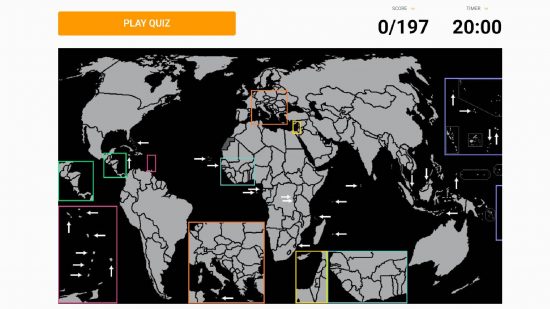 teste de esporculo (3) Sporcle quiz: uma captura de tela do site Sporcle mostra um quiz baseado em países do mundo