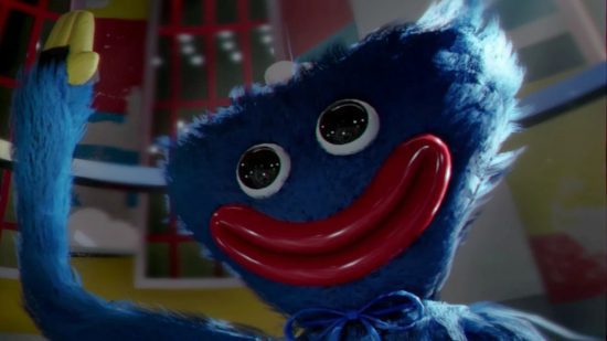 Poppy Playtimee Huggy Wuggy sorrindo e acenando