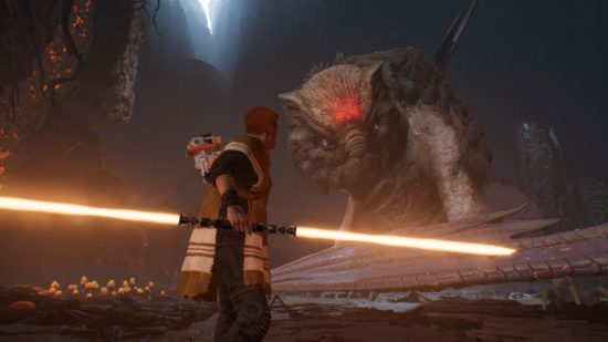 star-wars-games-fallen-order Captura de tela de Star Wars Jedi: Fallen Order de uma batalha com uma fera para o melhor guia de jogos de Star Wars