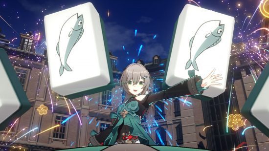 Honkai Star Rail Qingque jogando peças de mahjong durante seu ultimate