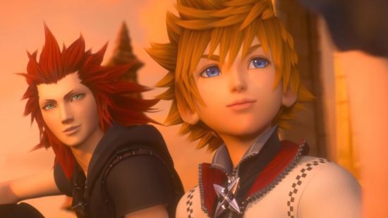 Kingdom Hearts Axel e Roxas sentados juntos