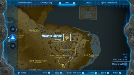 Um mapa mostrando a localização do deus cavalo Tears of the Kingdom