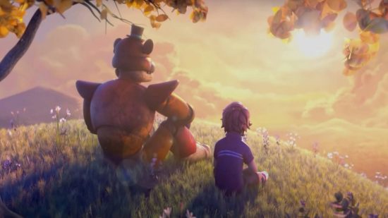 FNAF Gregory: Freddy e Gregory sentam em uma colina