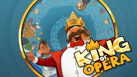 Os melhores jogos de festa: Uma captura de tela de King of Opera com o logotipo do jogo e um rei cantando ópera.