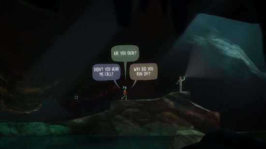 Jogos Netflix Oxenfree: uma captura de tela mostrando diferentes opções de fala para o personagem