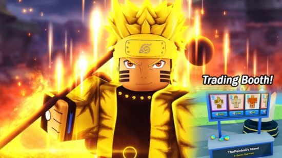 Captura de tela de um personagem Naruto no Anime Racing Clicker para o guia clicker Roblox
