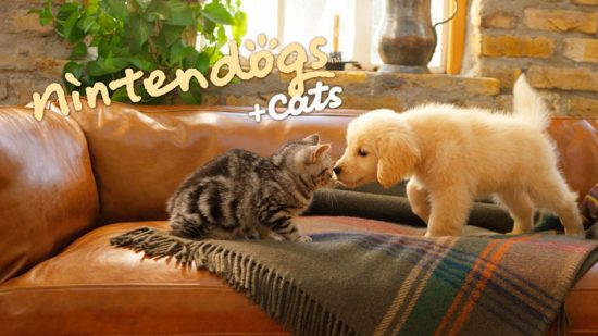 Melhores jogos 3DS - Um anúncio da Nintendogs and Cats com um cachorrinho e um gatinho