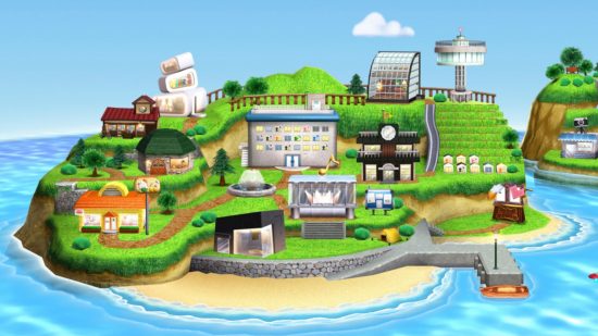 Melhores jogos 3DS - a ilha Tomodachi Life com casas e edifícios diferentes