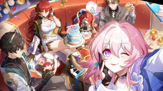 jogos como genshin impact 3 Jogos como Genshin Impact: A tripulação do Astral Express tirando uma selfie no Ano Novo.