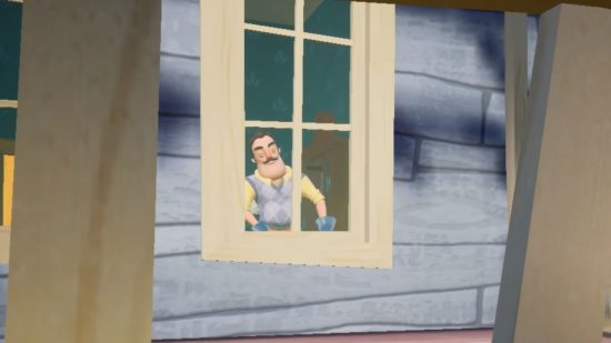 jogos ruins no switch Hello Neighbor: um homem olhando por uma janela pixelada