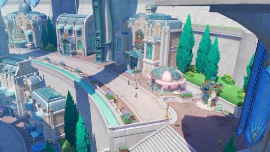 Genshin Impact Focalors: uma rua em Fontaine