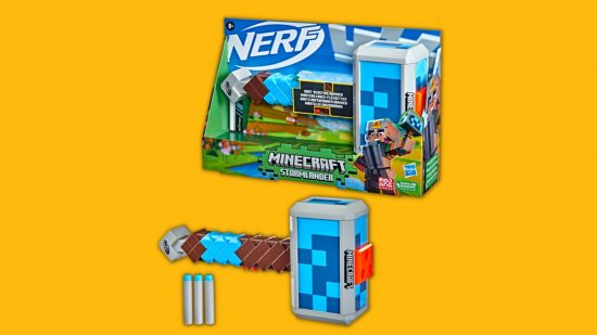 Brinquedos Minecraft martelo nerf stormlander Brinquedos Minecraft martelo nerf stormlander em sua embalagem e fora