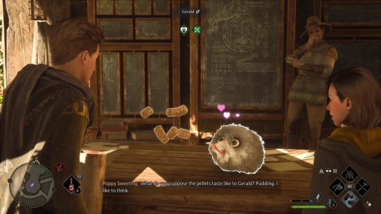 Um legado de bestas de Hogwarts comendo um pouco de comida na frente dos alunos