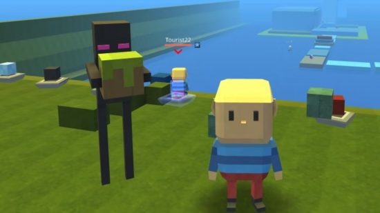 Jogos como Roblox: Uma captura de tela do KoGaMa com o personagem mascote e um Enderman.