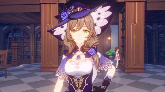 Lisa do Genshin Impact com a mão no quadril