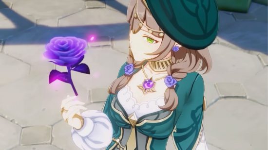 Lisa de Genshin Impact em sua nova skin temática de Sumeru