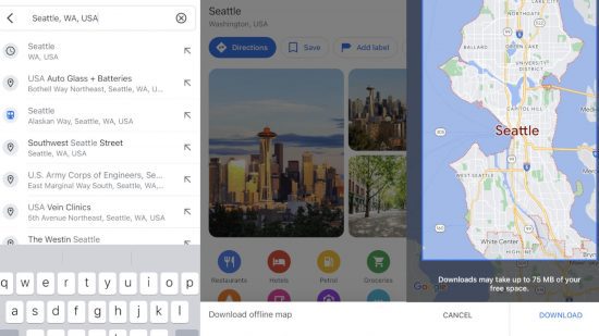 Capturas de tela personalizadas detalhando as instruções sobre como usar o Google Maps off-line
