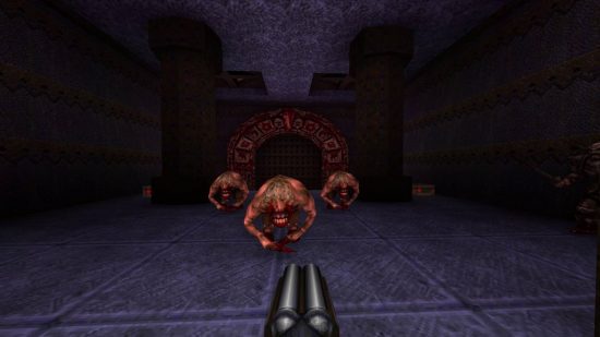 jogos baratos Quake: três monstros carnudos saindo das sombras